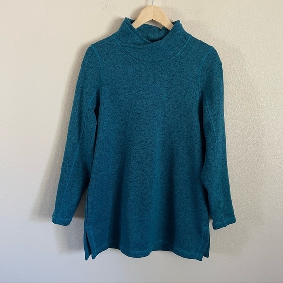 Lands’ End Mock Cross Neck Sweatshirt Teal Size Medium - Picture 1 of 9